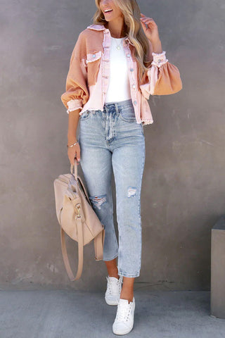 Voletter Fashion Chic Color Block Lapel Long Sleeve Buttons Jacket