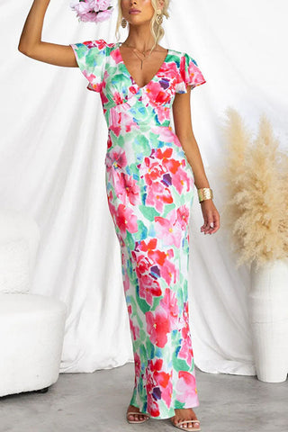 Voletter V-Neck Ruffle Sleeve Midi Dress