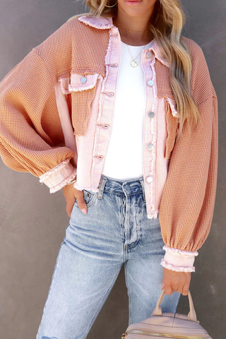 Voletter Fashion Chic Color Block Lapel Long Sleeve Buttons Jacket