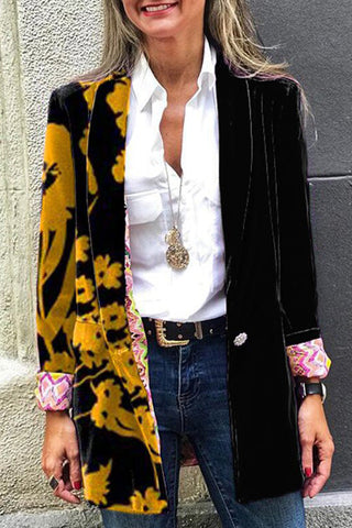 Voletter Fashion Casual Reversible Printed Lapel Long Sleeve Suit Coat