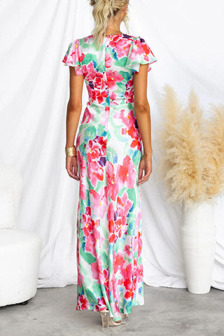 Voletter V-Neck Ruffle Sleeve Midi Dress