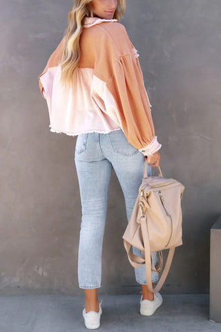 Voletter Fashion Chic Color Block Lapel Long Sleeve Buttons Jacket