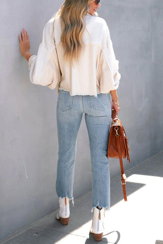 Voletter Fashion Chic Color Block Lapel Long Sleeve Buttons Jacket