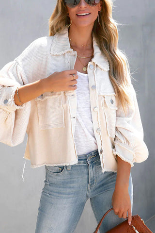 Voletter Fashion Chic Color Block Lapel Long Sleeve Buttons Jacket