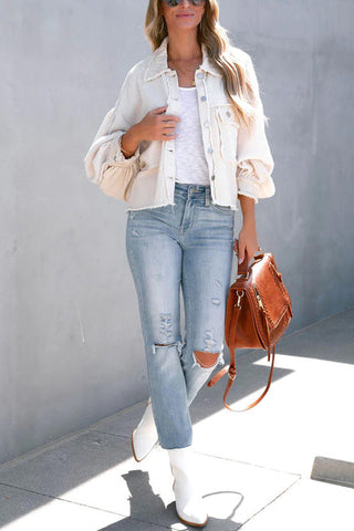 Voletter Fashion Chic Color Block Lapel Long Sleeve Buttons Jacket