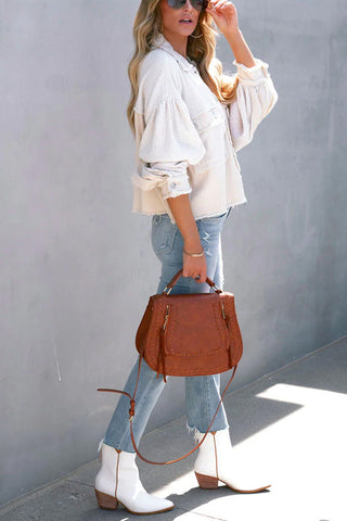 Voletter Fashion Chic Color Block Lapel Long Sleeve Buttons Jacket