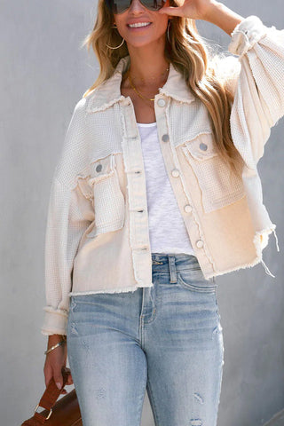 Voletter Fashion Chic Color Block Lapel Long Sleeve Buttons Jacket