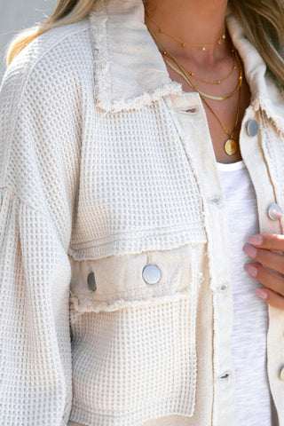 Voletter Fashion Chic Color Block Lapel Long Sleeve Buttons Jacket