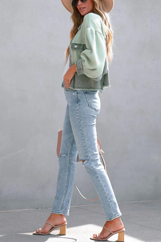 Voletter Fashion Chic Color Block Lapel Long Sleeve Buttons Jacket