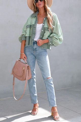 Voletter Fashion Chic Color Block Lapel Long Sleeve Buttons Jacket