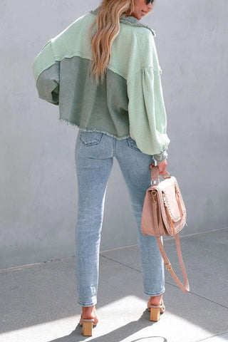 Voletter Fashion Chic Color Block Lapel Long Sleeve Buttons Jacket