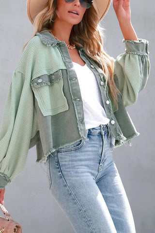 Voletter Fashion Chic Color Block Lapel Long Sleeve Buttons Jacket