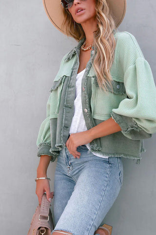 Voletter Fashion Chic Color Block Lapel Long Sleeve Buttons Jacket