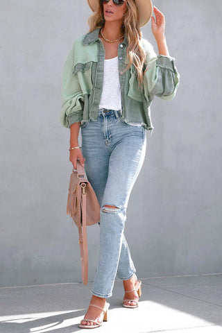 Voletter Fashion Chic Color Block Lapel Long Sleeve Buttons Jacket