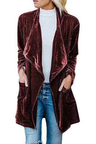 Voletter Fashion Chic Gold Velvet Long Sleeve Mid-length Coat