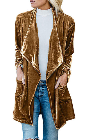 Voletter Fashion Chic Gold Velvet Long Sleeve Mid-length Coat