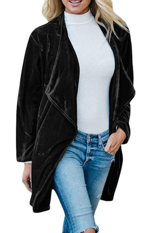 Voletter Fashion Chic Gold Velvet Long Sleeve Mid-length Coat