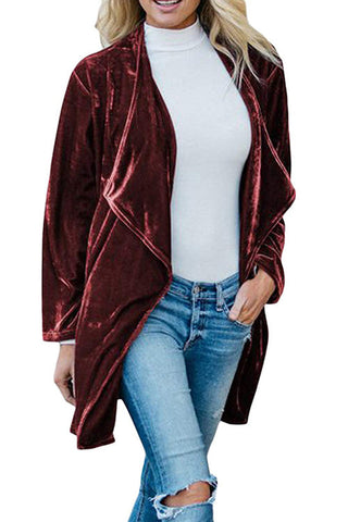 Voletter Fashion Chic Gold Velvet Long Sleeve Mid-length Coat