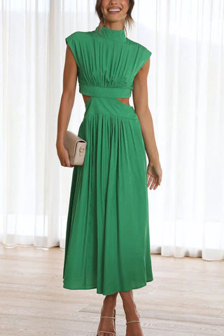 Voletter Chic Solid Stand Collar Sleeveless Slim Long Dress
