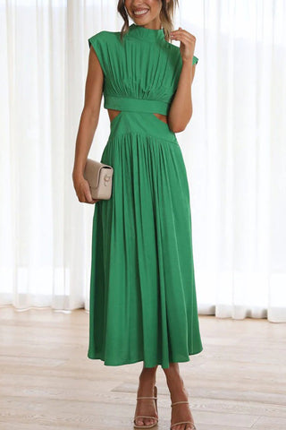 Voletter Chic Solid Stand Collar Sleeveless Slim Long Dress