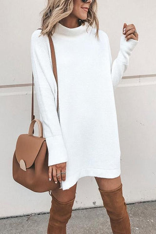 Voletter Solid Color Sweater Dress Mini Dresses