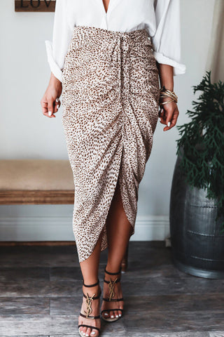Voletter Irregular Leopard Split Skirt