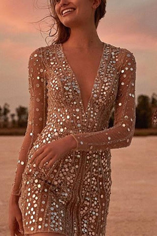 Voletter V Neck Sequin Wrap Mini Dress