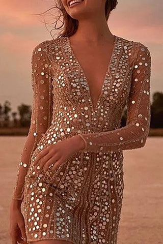 Voletter V Neck Sequin Wrap Mini Dress