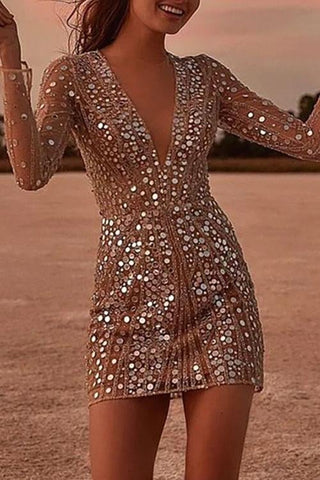 Voletter V Neck Sequin Wrap Mini Dress