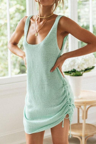 Voletter Drawstring Open Back Casual Dress