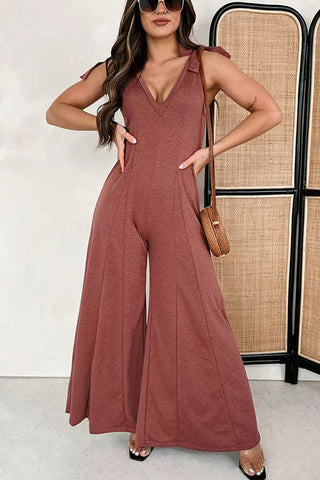 Voletter Fashionable V-Neck Resort Style Jumpsuit