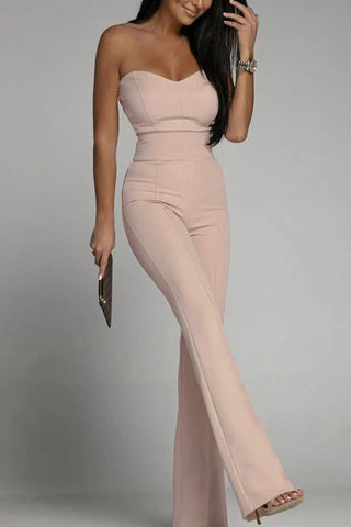 Voletter Chic Solid Off Shoulder Sleeveless Slim Jumpsuit