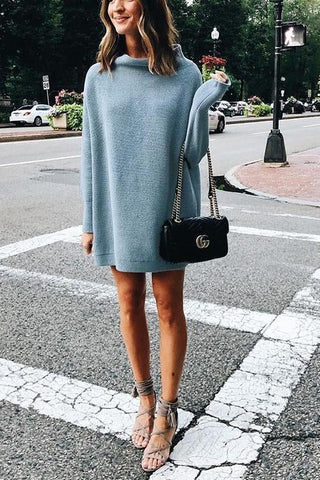 Voletter Solid Color Sweater Dress Mini Dresses